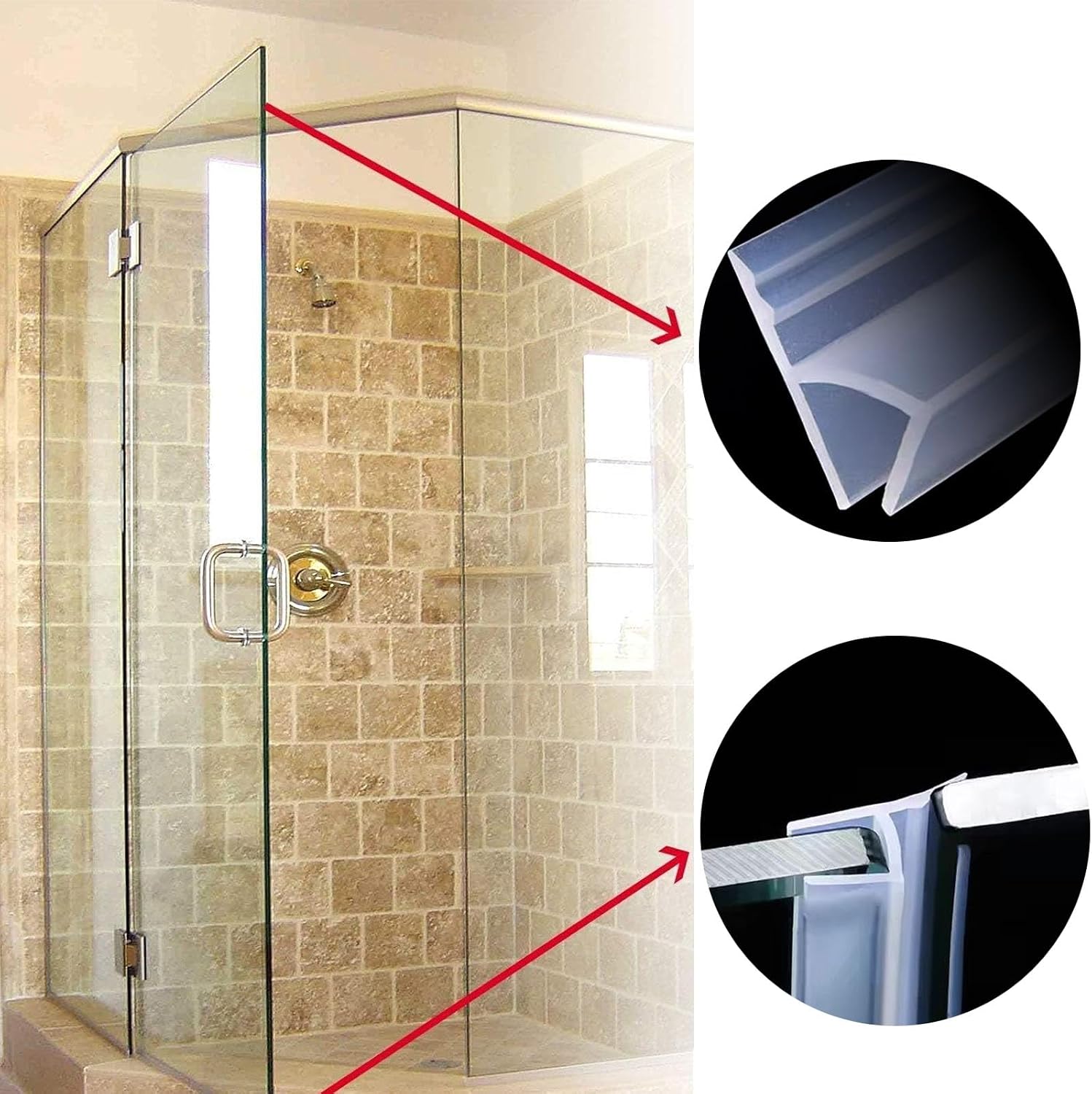 Frameless Soft Shower Door Sweep Seal Drip Rail, Glass Shower Silicone Door Seal Strip,Weatherproof Silicone Seal Fit for Glass (H Type, 10mm (3/8"))