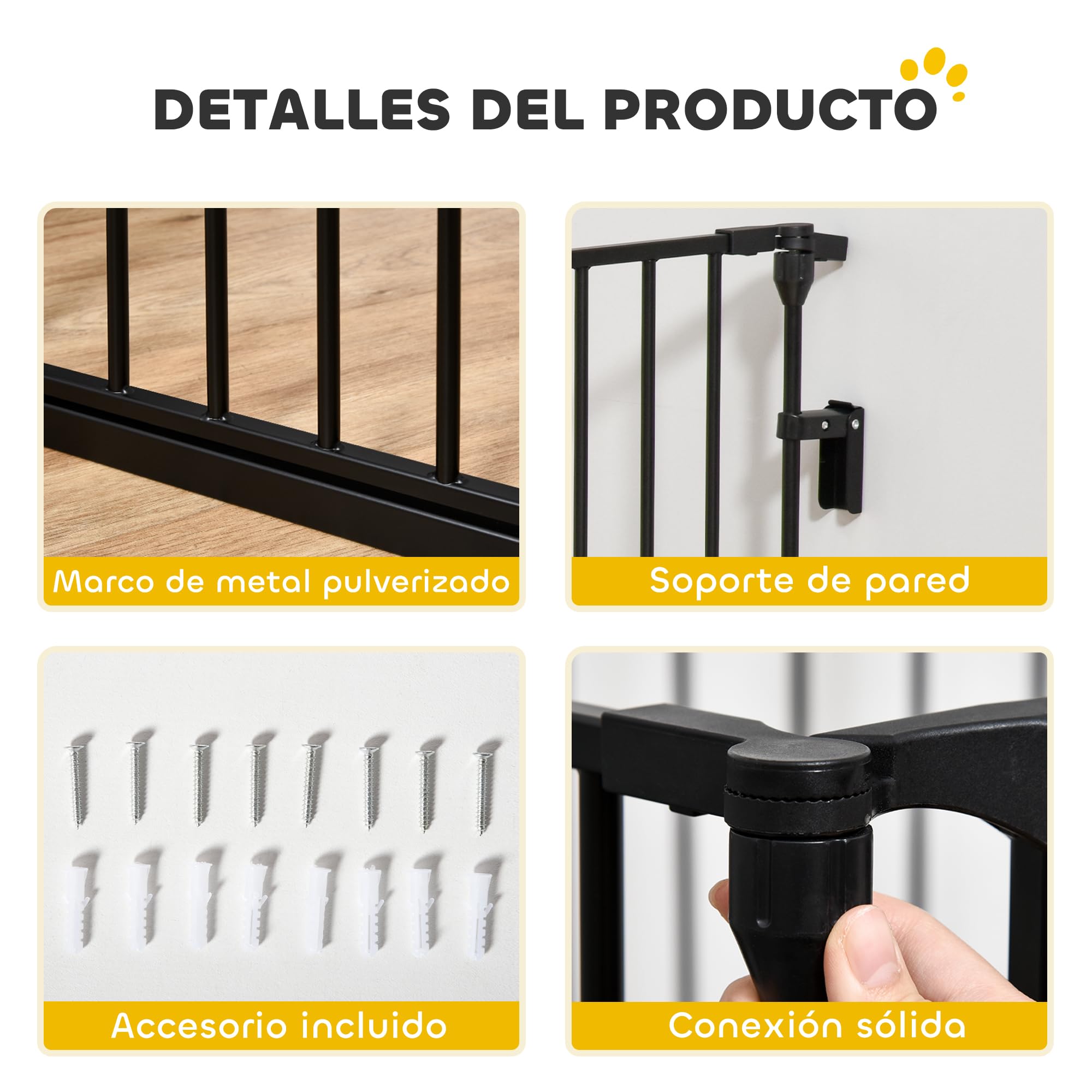 PawHut Barrera para Perros Plegable 300x74,5 cm Valla para Mascotas de 5 Paneles con Cierre Automático Barrera de Seguridad para Escalera Pasillo Negro