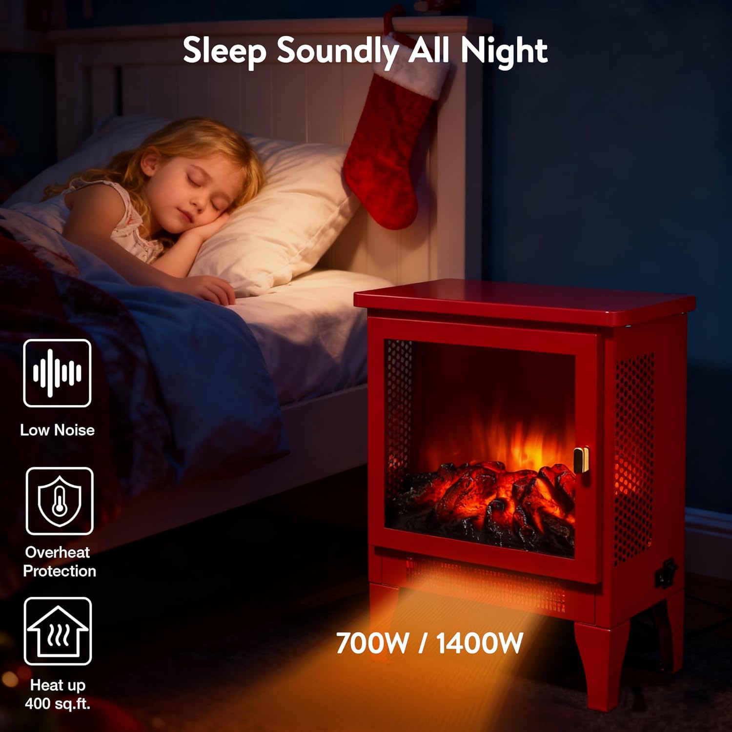 18" Freestanding Electric Fireplace Stove with Realistic Flame, Faux Fake Fireplace Heater with Overheating Safety Protection, 700W/1400W Thermostat, Small Electric Heater for Indoor Use – Black
