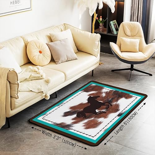 Miniatura 3 de Alfombra de caballo de 5 x 7 pulgadas, alfombra de piel de vaca con estampado de granja occidental para sala de estar, dormitorio, color verde