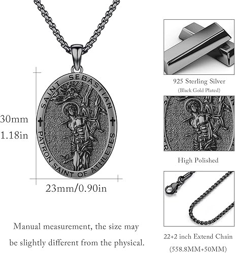 Vista 276 de Collar con colgante de plata de ley 925 con medalla de San Patrón, joyería religiosa para hombres y mujeres, con cadena de acero inoxidable 316L