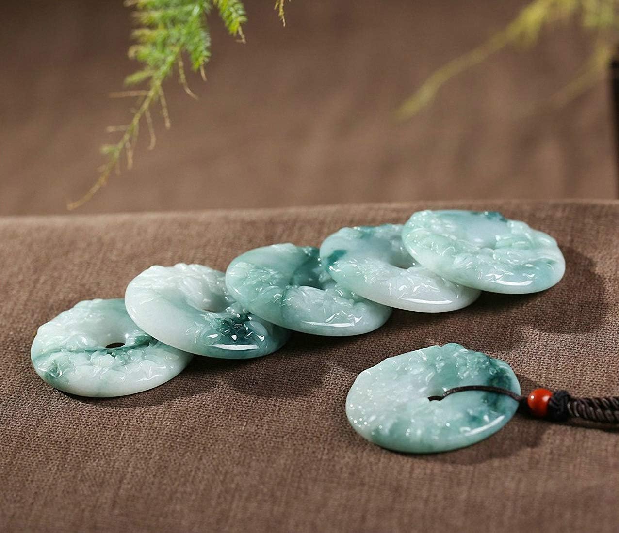 Natural Jade A-Grade Jadeite Carved Flower Butterfly Safety Button Pendant Amulet