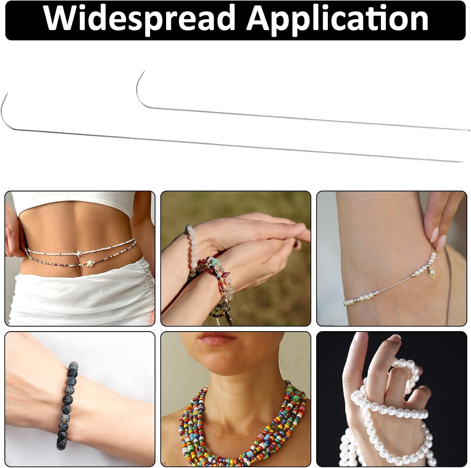 8Pcs Bead Spinner Needles Stainless Big Eye Beading Needles Curved Beading Tool with 2pcs Threaders for DIY Bead Jewelry Making Bracelet Necklace Crafts Supplies Accessories