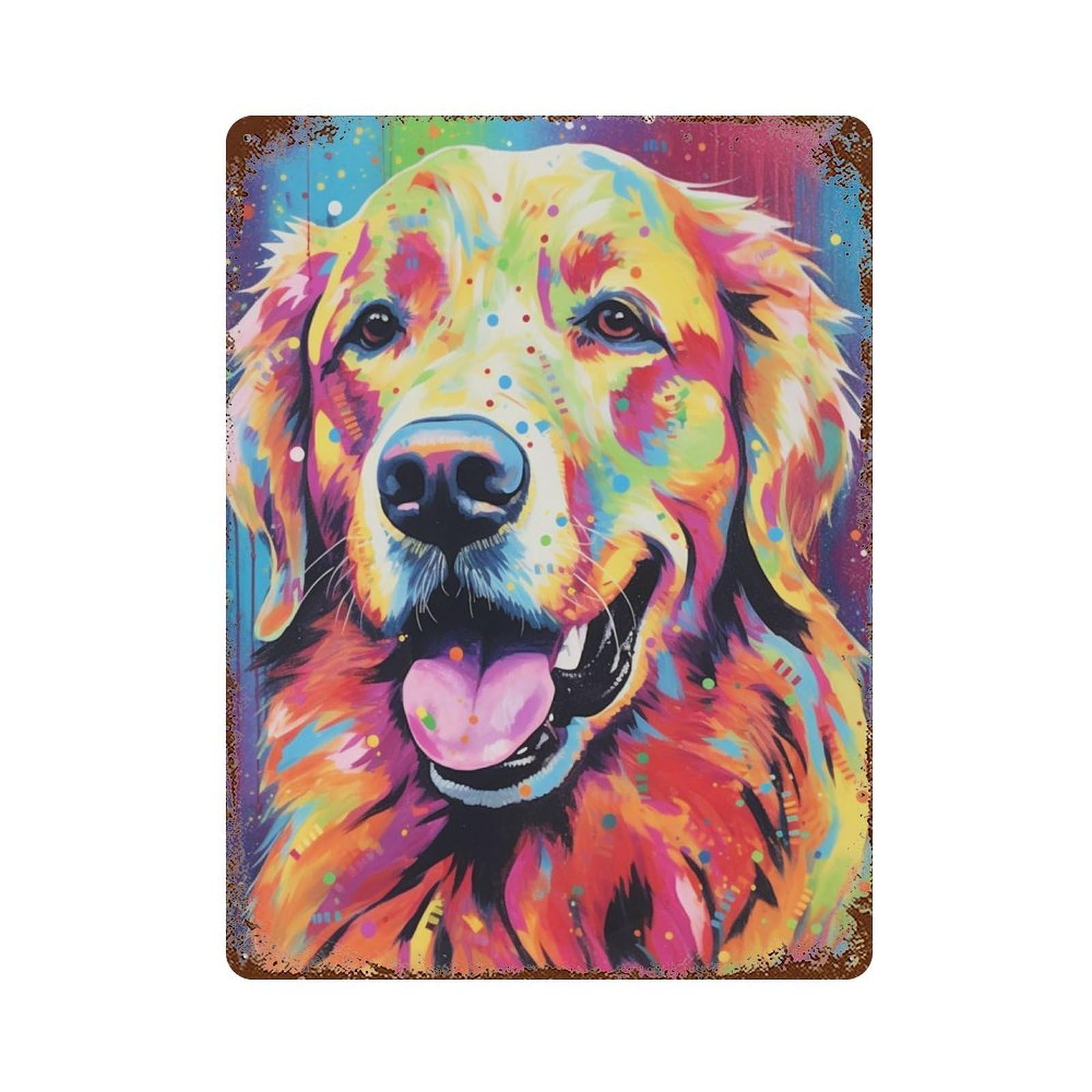 Colorful Golden Retriever Art Print-3 Weathered Tin Sign 15.7"x11.8", Farmhouse Wall Decor for Garage, Pub Or Kitchen