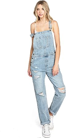Juniors Baggy Distressed Denim Overalls 