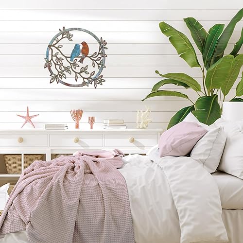 Vista 41 de Ferraycle Arte de pared de metal con silueta de pájaro en rama de árbol, decoración de pájaro para sala de estar, jardín, dormitorio, oficina