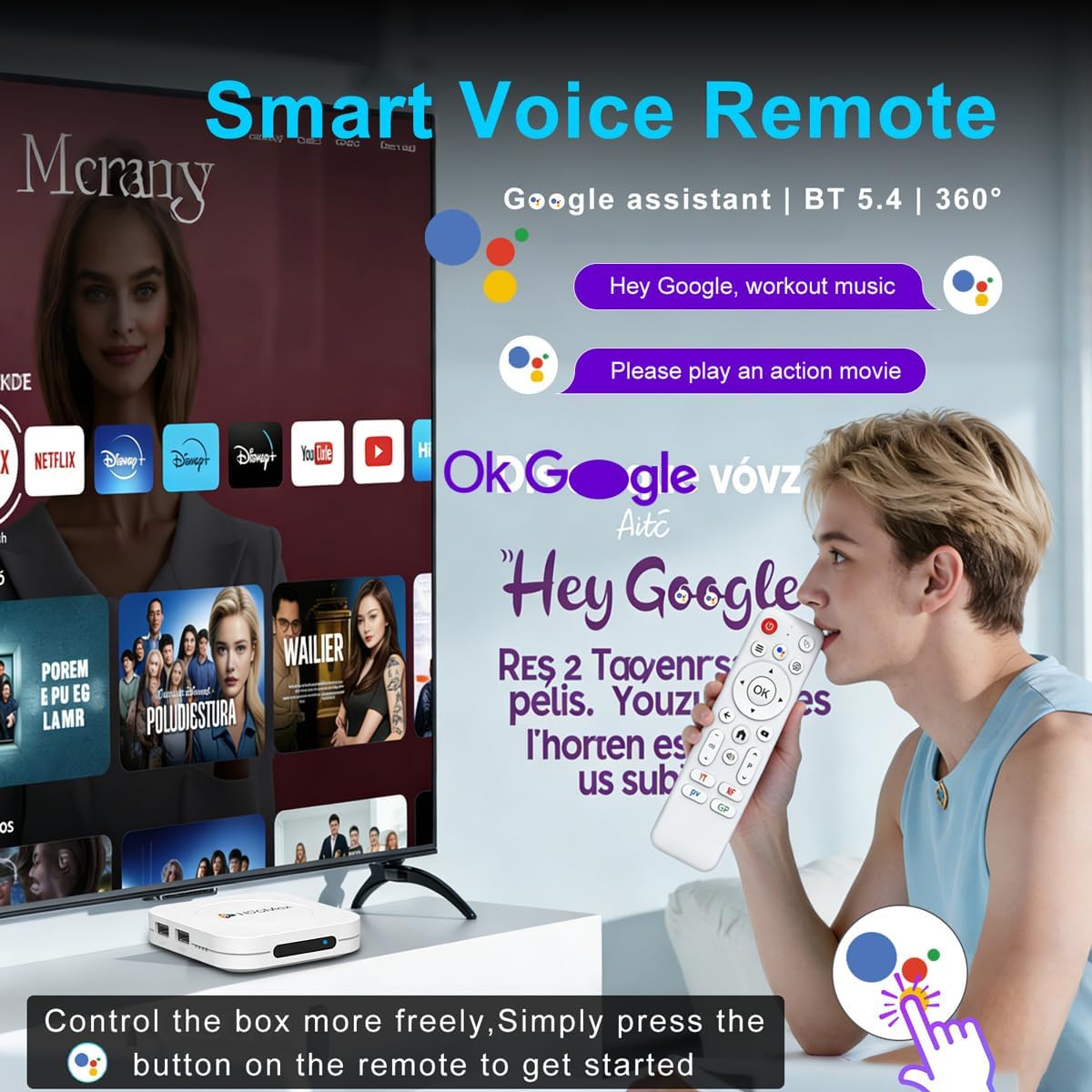 M1 Plus Android 14.0 TV Box 2025, 4K Ultra HD Streaming Device for TV, 4GB RAM + 32GB ROM, Support 8K Decoding, Voice Remote, WiFi 6, BT 5.4, HDR10, 3D, H.265 H.264 AVS2, RK3528 Quad-Core A53