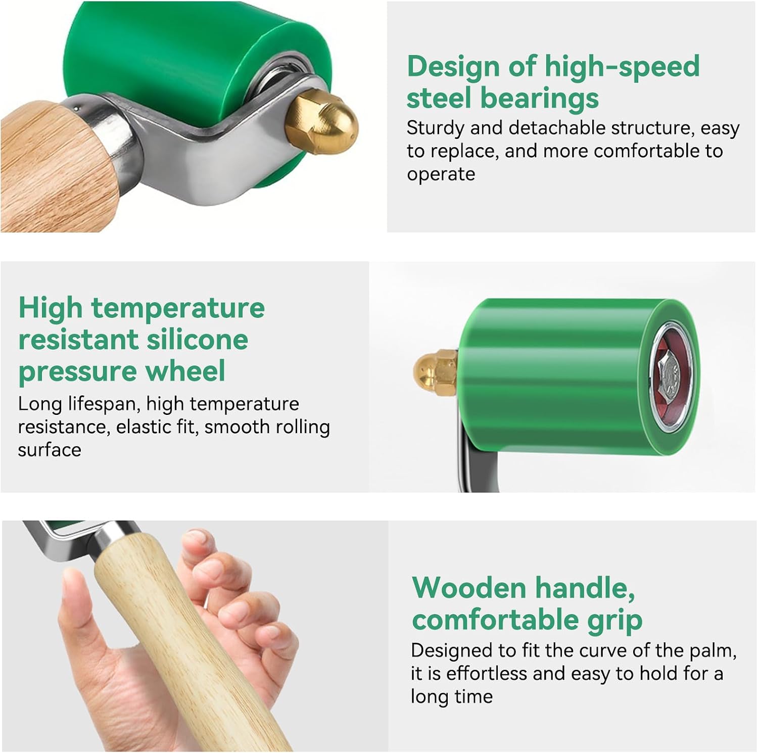 Silicone Seam Roller, 40mm Width Seam Hand Pressure Roller Professional High Temperature Resistance Silicone Seam Pressure Roller for Roofing PVC Welding Green