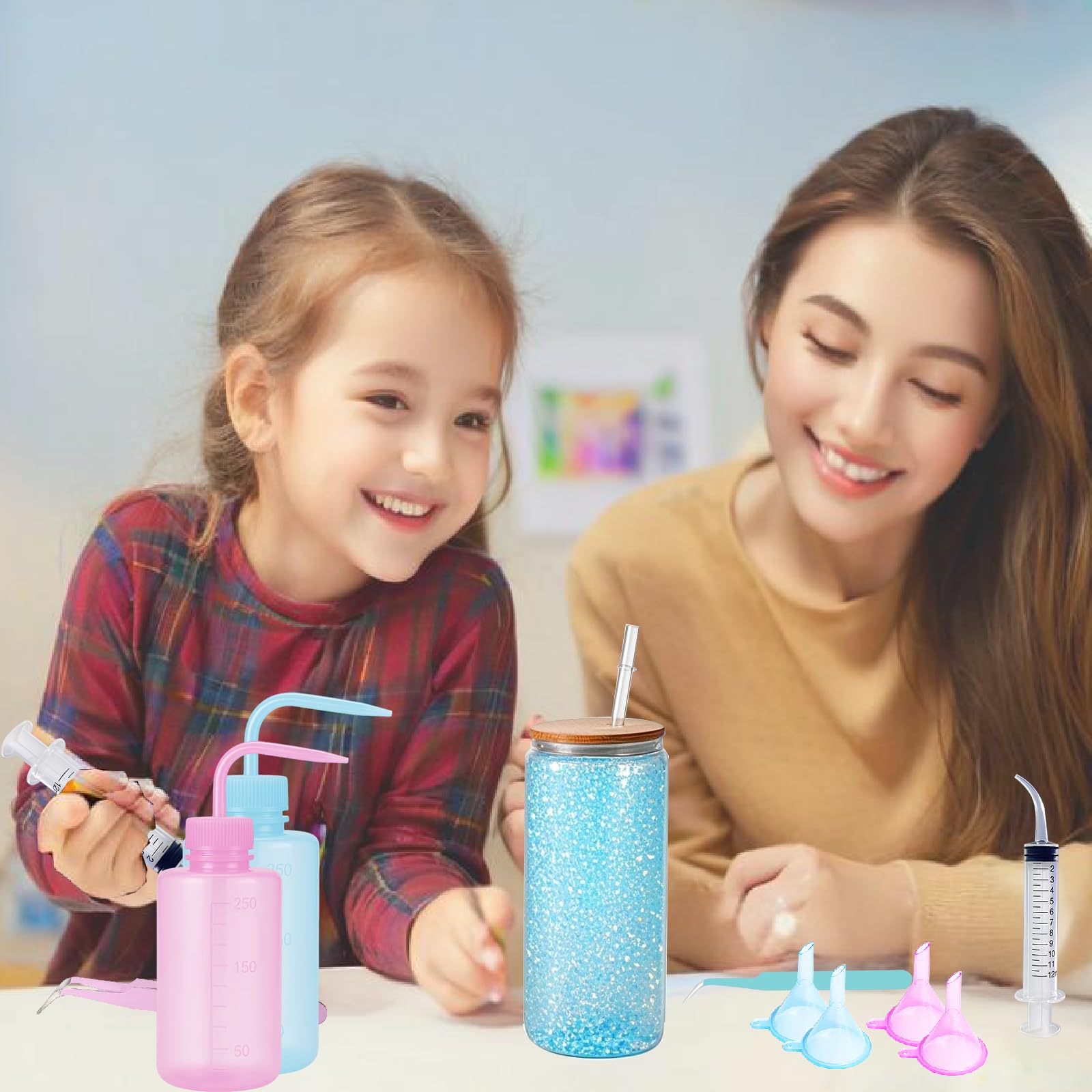 10 Pcs Snow Globe Tumbler DIY Kit - Pink & Blue Glitter Cup Making Supplies With Tools - View #11
