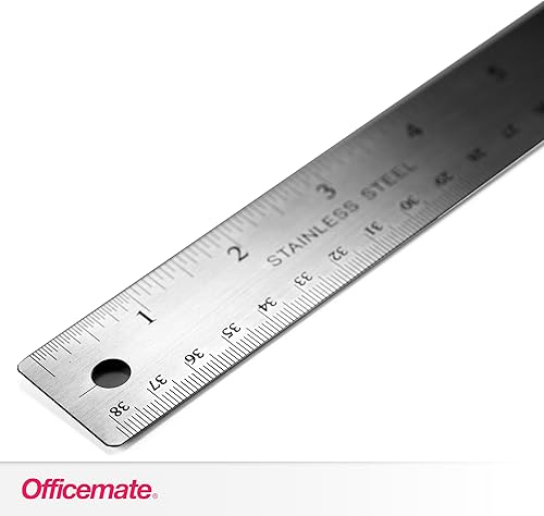 Miniatura 8 de Officemate Regla metálica clásica de acero inoxidable 15 pulgadas con medidas métricas plata 15 pulgadas de largo x 125 pulgadas de ancho 66612