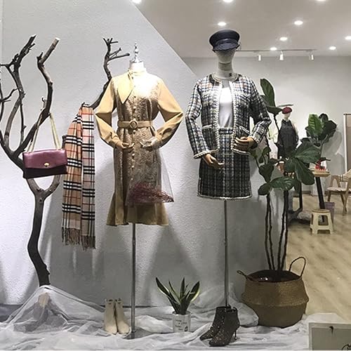 Miniatura 4 de QHYXT Maniquí de cuerpo de torso de maniquí femenino con brazo de madera maciza, modelo de media longitud de lino, altura ajustable, negro, dorado,