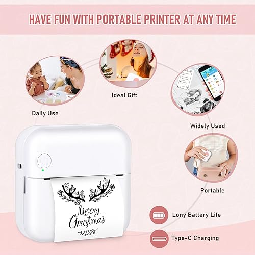 Miniatura 6 de ST-CARE Mini impresora Bluetooth de bolsillo, impresora térmica portátil con 10 rollos de papel para diarioálbum de recortes de bricolaje, viajes,