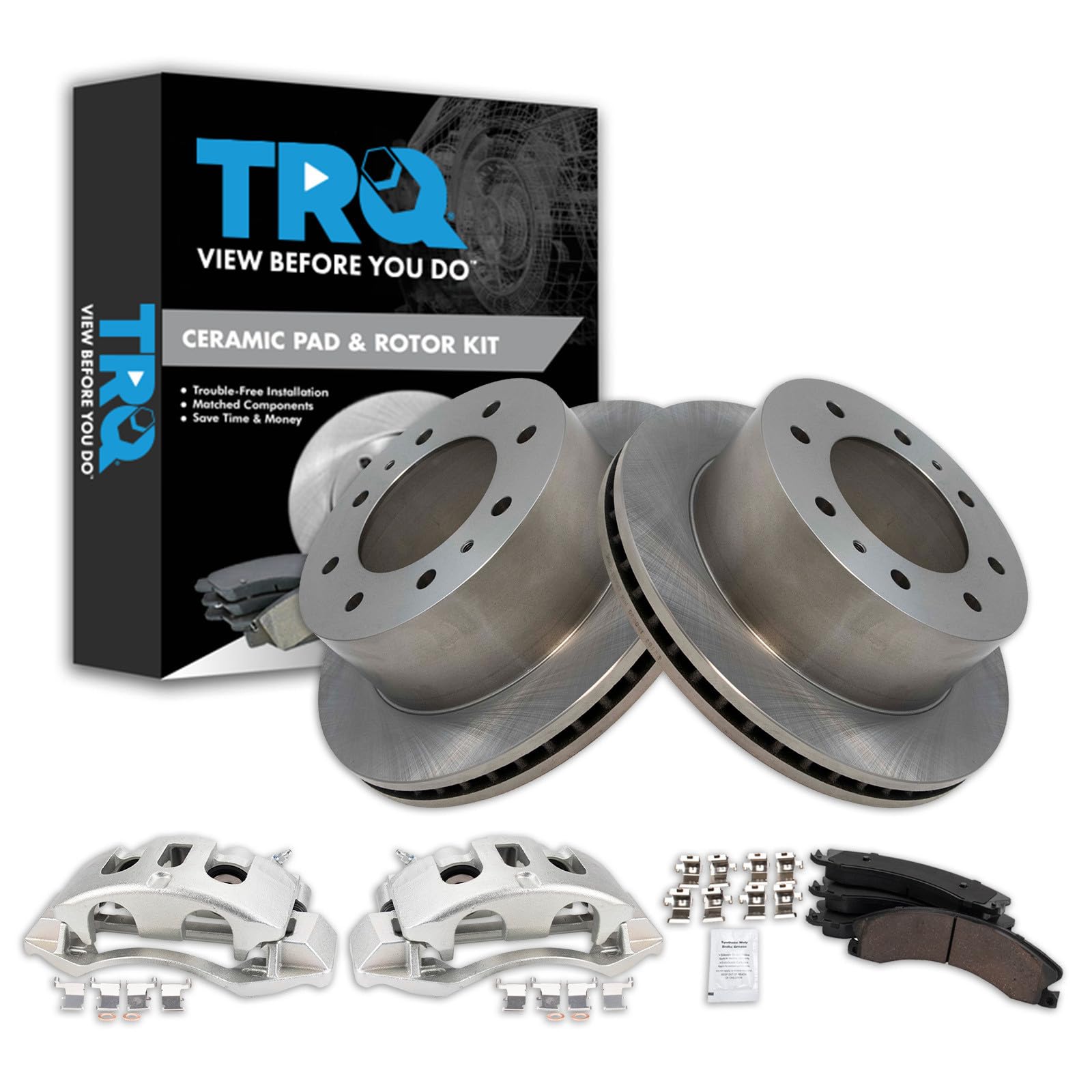 TRQ Rear Brake Pad &amp; Rotor Kit Compatible with 2011-2019 Chevrolet 2011-2019 GMC