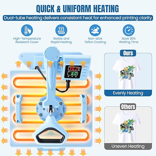 Miniatura 6 de WHUBEFY Prensa de calor, máquina de prensa de camisas de 15 x 15 pulgadas 8 en 1 con accesorio de vaso de 30 onzas, máquina de sublimación digital