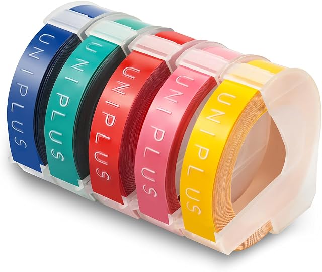 UniPlus Compatible Dymo Embossing Tape Replacement for Dymo Omega Tape S0717930 Junior S0717900, 9mm Embossing Tape Pink Yellow Red Lake Green Dark Blue, Embossing Label Maker Motex E-101 E-303