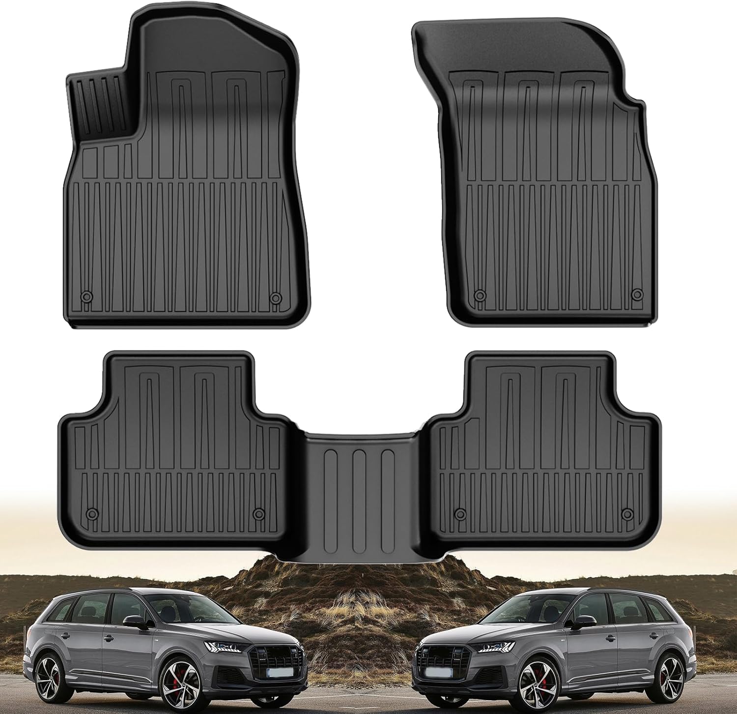 Floor Mats Fit for 2017-2025 Audi Q7/SQ7 & 2019-2025 Audi Q8 - Custom Fit All Weather TPE 3D Shaped Laser Measured Floor Liners Accessories 1st & 2nd Row Full Set Car Mats