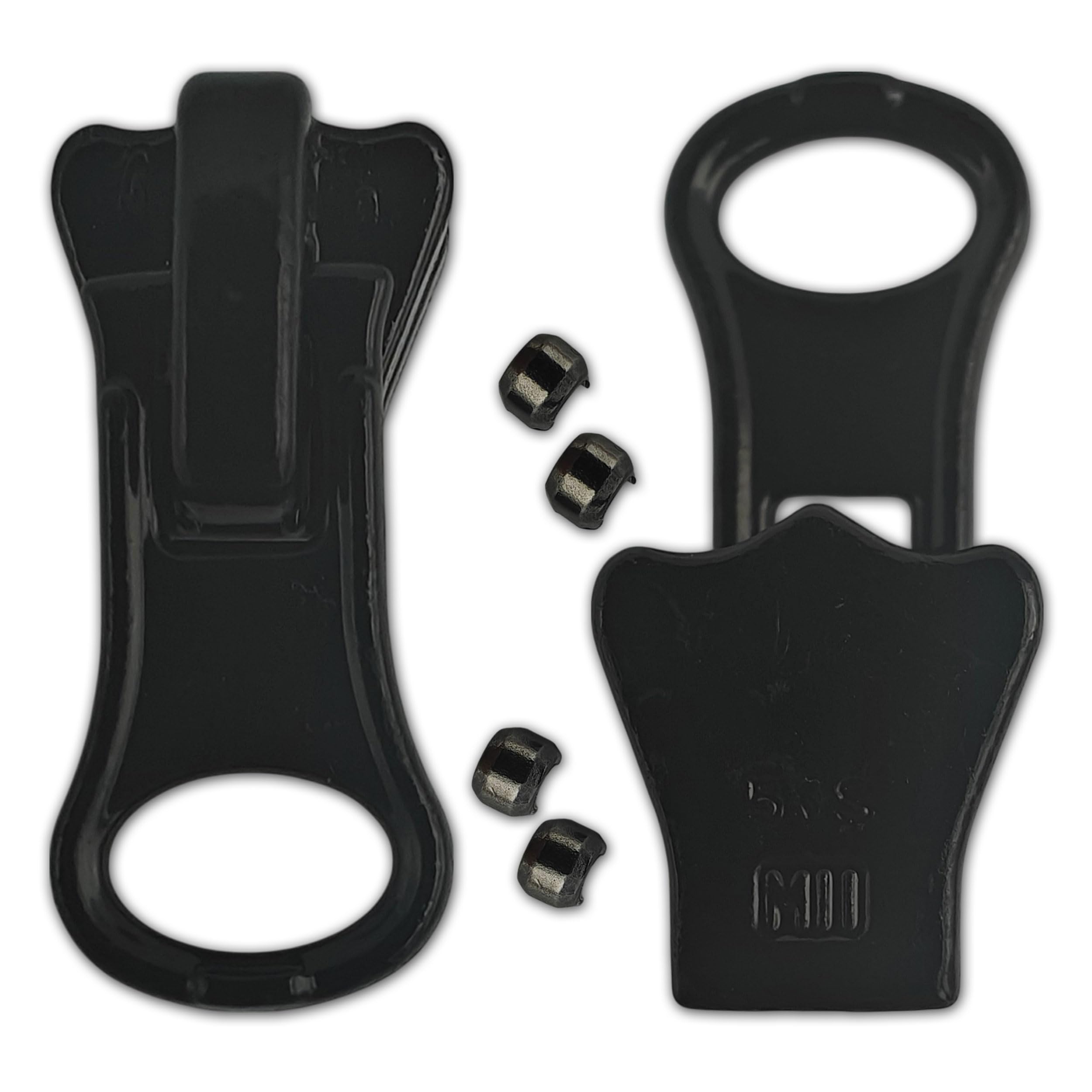 Zips & Bobs Classic Black Donut Set Of 20 Spare Pullers For Chunky-Type Zipper + Top Stoppers In Size #5 Single Way Replacement Sliders For Moulded Plastic Zip Fastener (Classic Black Donut)