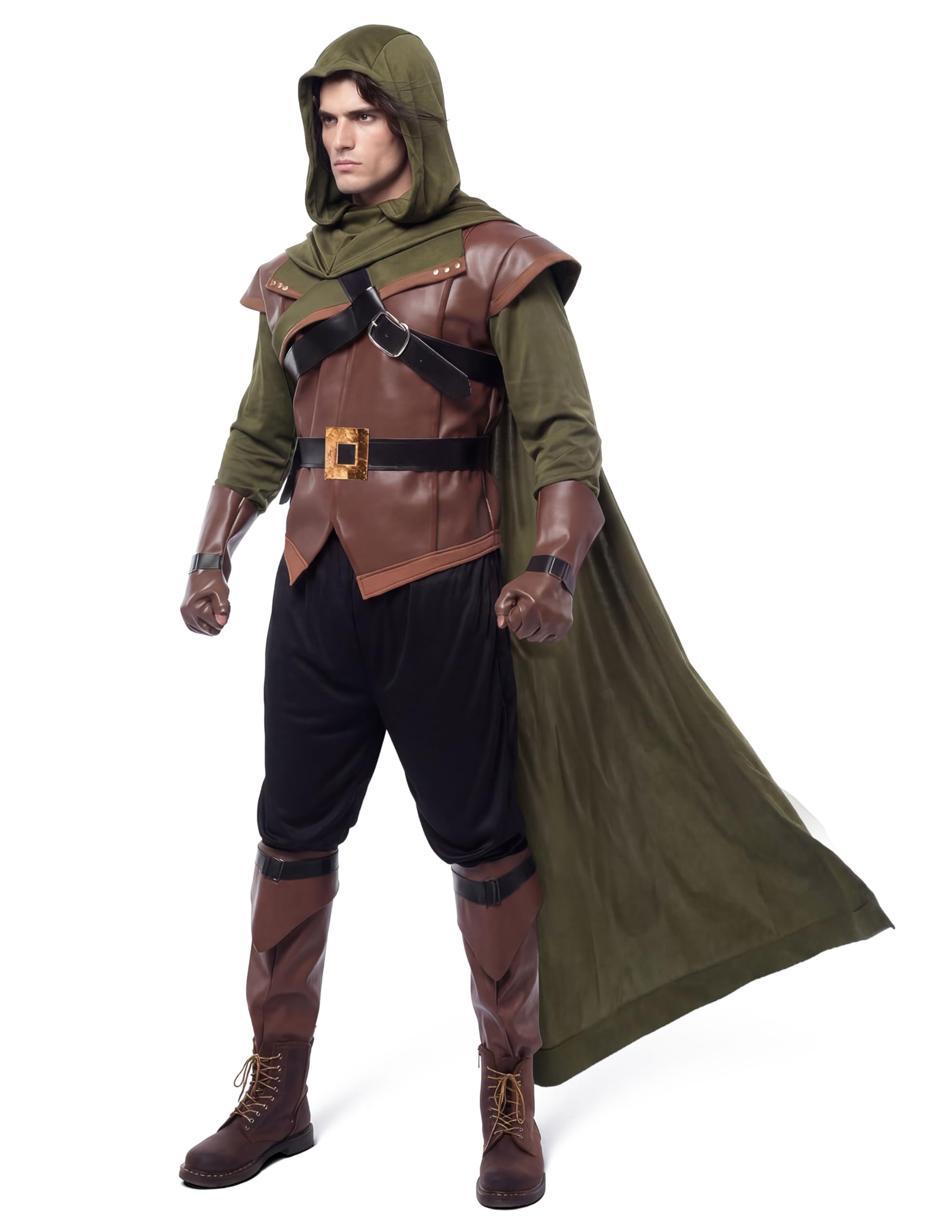 Spooktacular Creations Renaissance Robin Hood Deluxe Men Juego de disfraces Hecho de cuero para la fiesta de vestir de Halloween