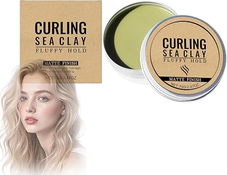 Curling Sea Clay for Hair Styling with Matte Finish & Fluffy Hold - 70g Portable Tin for Natural Waves, Manageable Non-Greasy Texturising, Lightweight Styling Wax, Easy Combing & Long-Lasting Volume