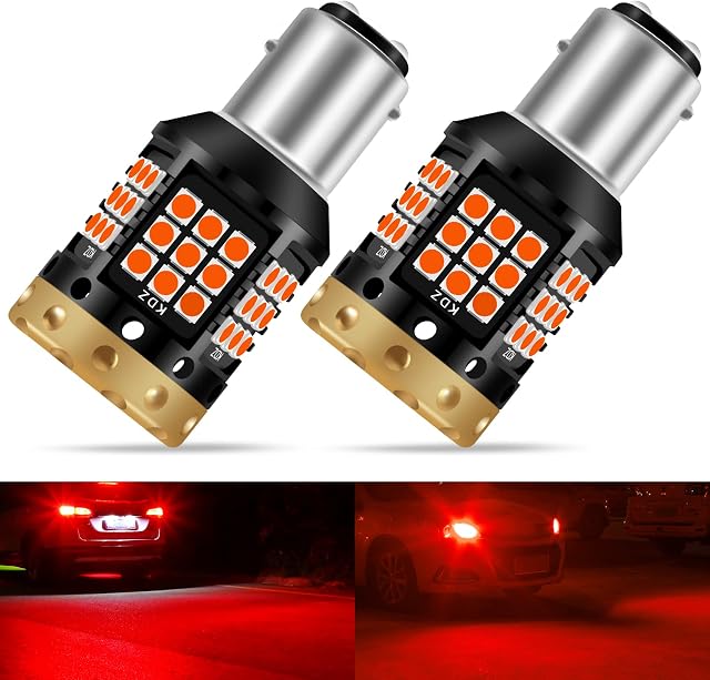 Teguangmei 1157 BAY15D P21/5W Car LED Canbus Error Free Brake Light Bulbs, Red 3700LM Ultra Bright 3030 45SMD No Hyper Flash LED Reversing Brake Tail Stop Rear Fog Lamps Position Light 12-24V, 2Pcs