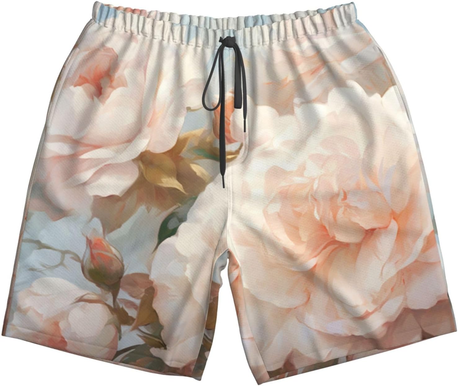 Mens Rose Floral Pattern Flower Print Beach Shorts,Casual Summer Shorts for Men,Quick Dry Polyester