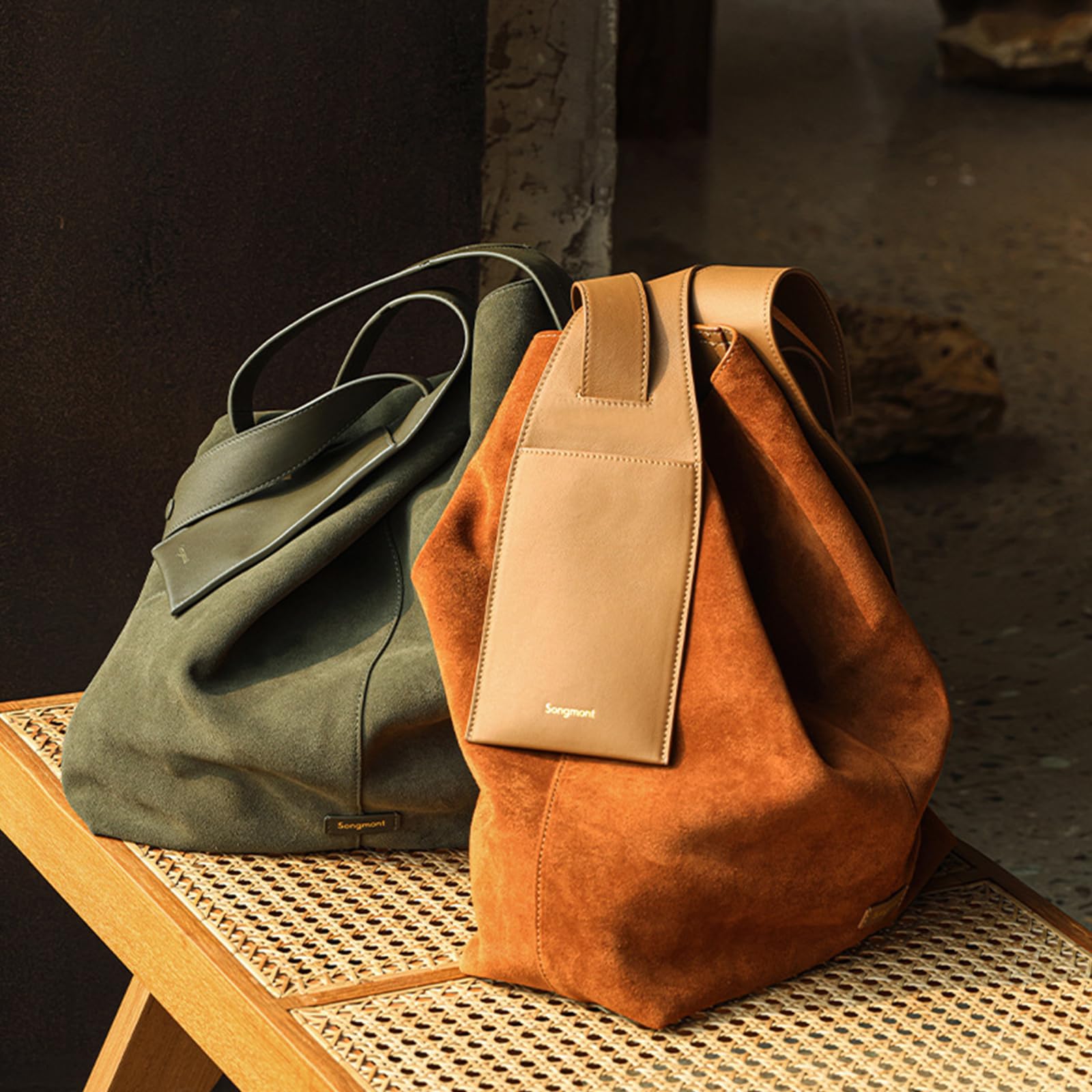 CORIOS Bolso de Mano de Ante para Mujer Otoño Invierno Bolso de Hombro Gran Bolsa Shopper Suave Bolso Tote Retro Bolso Bandolera Elegante Bolsa de Mensajero para Trabajo Viajes Compras Verde L