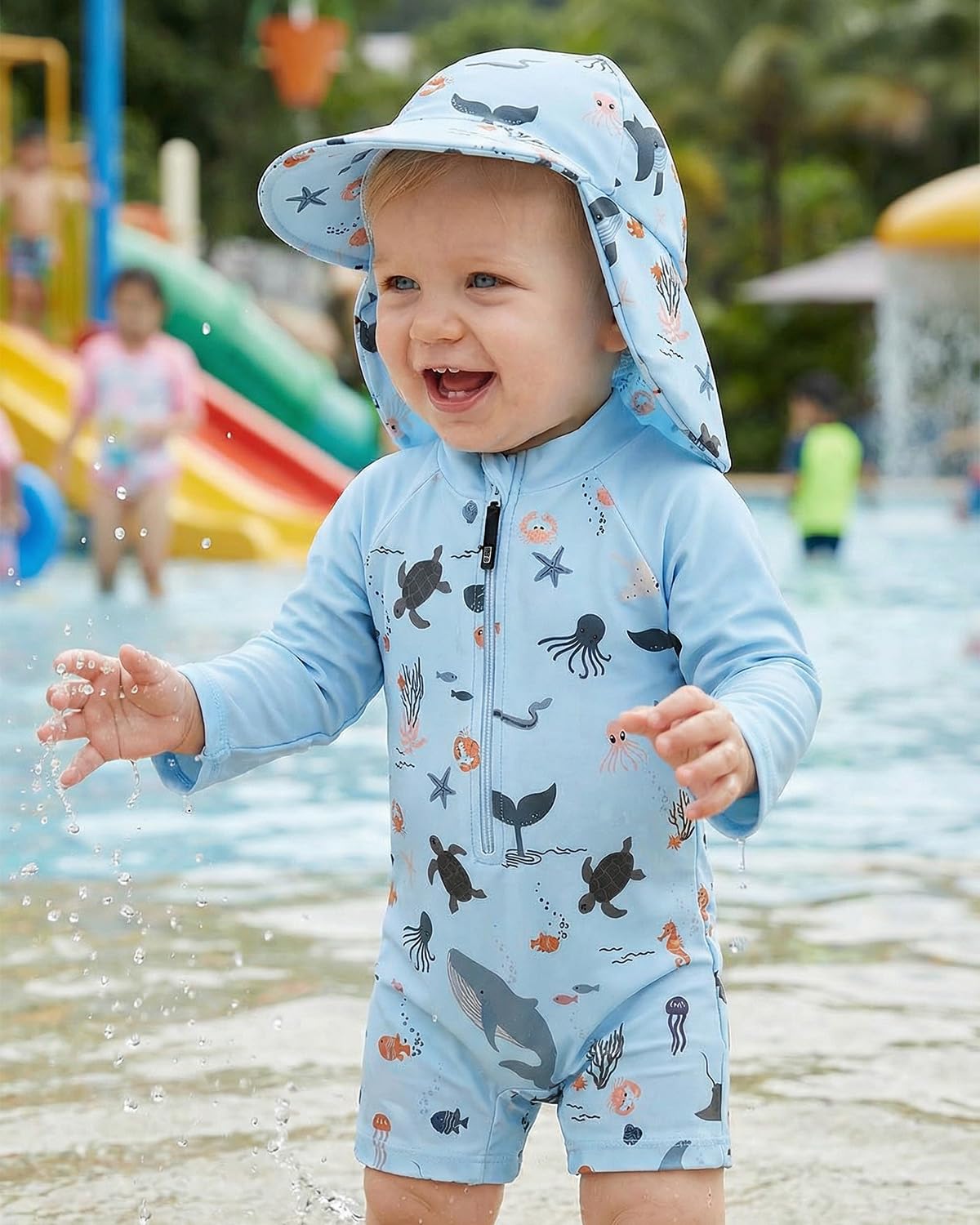 JiAmy Traje de baño de manga larga UV para bebé y niño, traje de baño con sombrero, traje de baño para bebé para niños de 6 meses a 6 años