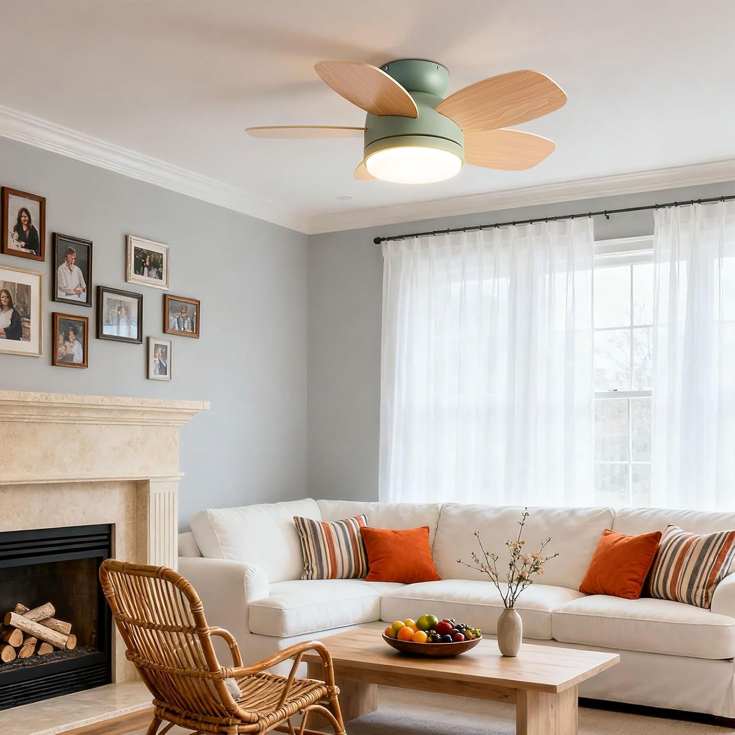 32in Flush Mount Ceiling Fans with Lights Low Profile Ceiling Fan with LED Light, Remote, 6 Speed, Reversible DC Motor, Modern Quiet Ceiling Fan Light for Bedroom Living Room Dining Room