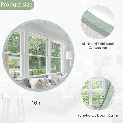 Miniatura 249 de JJUUYOU Espejo circular de pared redondo para baño, espejo de tocador gris, pequeño círculo decorativo para pared, marco de madera, espejo