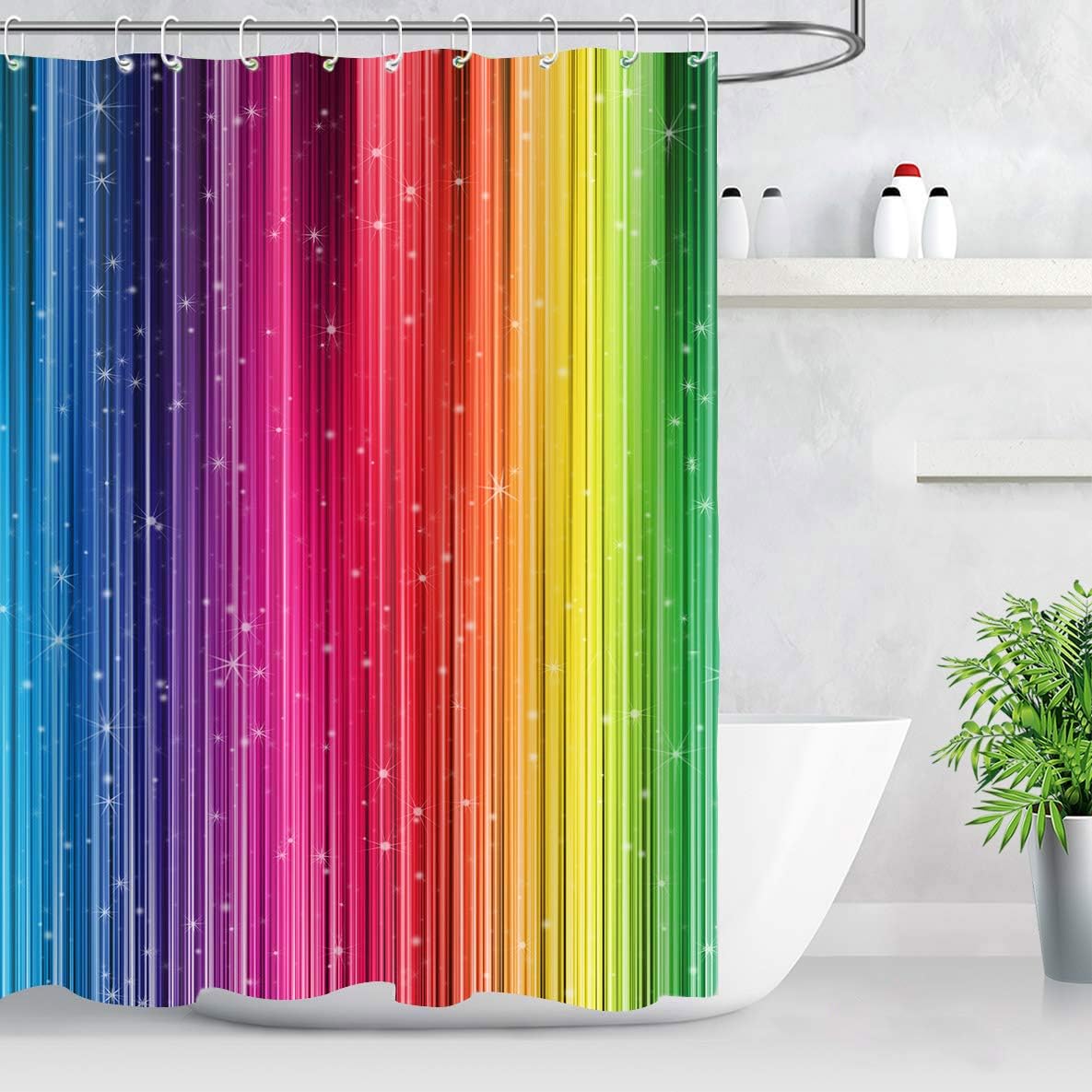 NTETSN Watercolor Rainbow Gradual Change Pattern Art Shower Curtain for Bathroom Accessories, Fabric Set with Hooks, 60W X 72L Inches, DSNT021-60