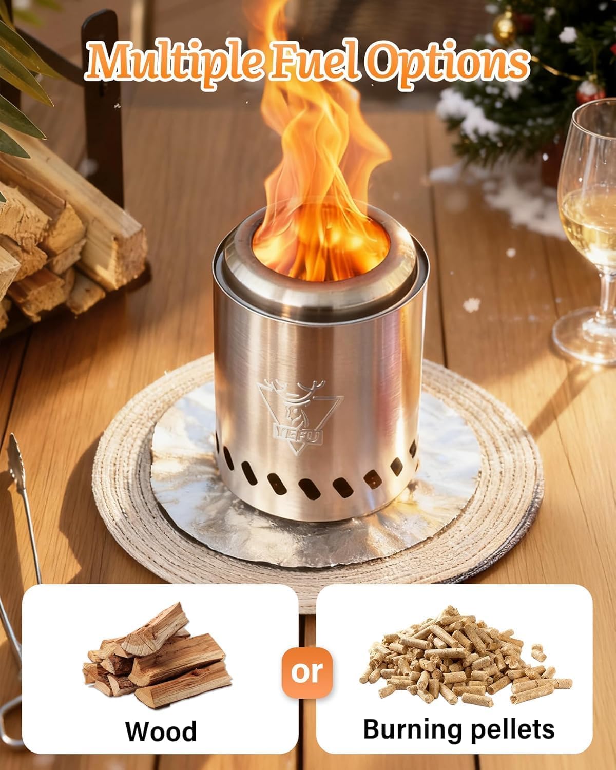 Generic Rauchfreie Feuerstelle Tischplatte Tragbare Feuerstelle Betrieben mit Holzpellets Flüssige Brennstoffe Sicher Brennende Tisch-Feuerstelle Tragbarer Mini-Herd mit Tasche,Brennerkappe,14CM