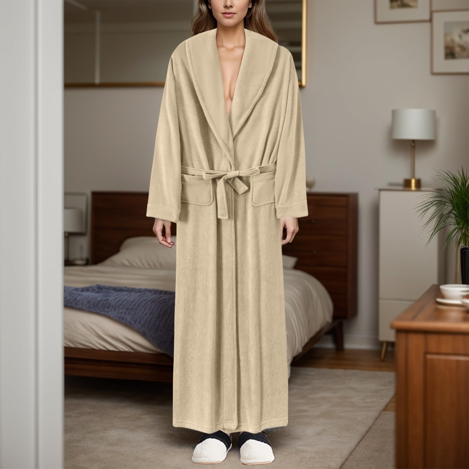 Genérico Albornoz para mujer 2026 absorbente de secado rápido y fino largo, franela, suave, invierno, casa, baño, color gris