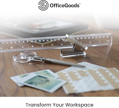 Miniatura 7 de OfficeGoods Juego de escritorio de acrílico de 3 piezas, incluye regla, removedor de grapas, tijeras, accesorios de escritorio funcionales y