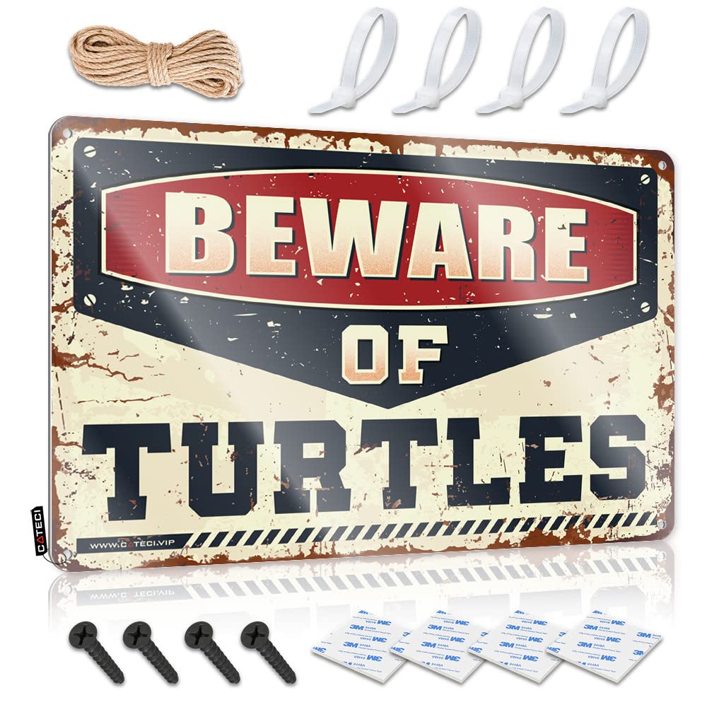 STWNVOITV Funny Office Signs Beware Of Turtles Tin Sign Home Bar Tin Sign Bbq Signs Outdoor(30X40CM)