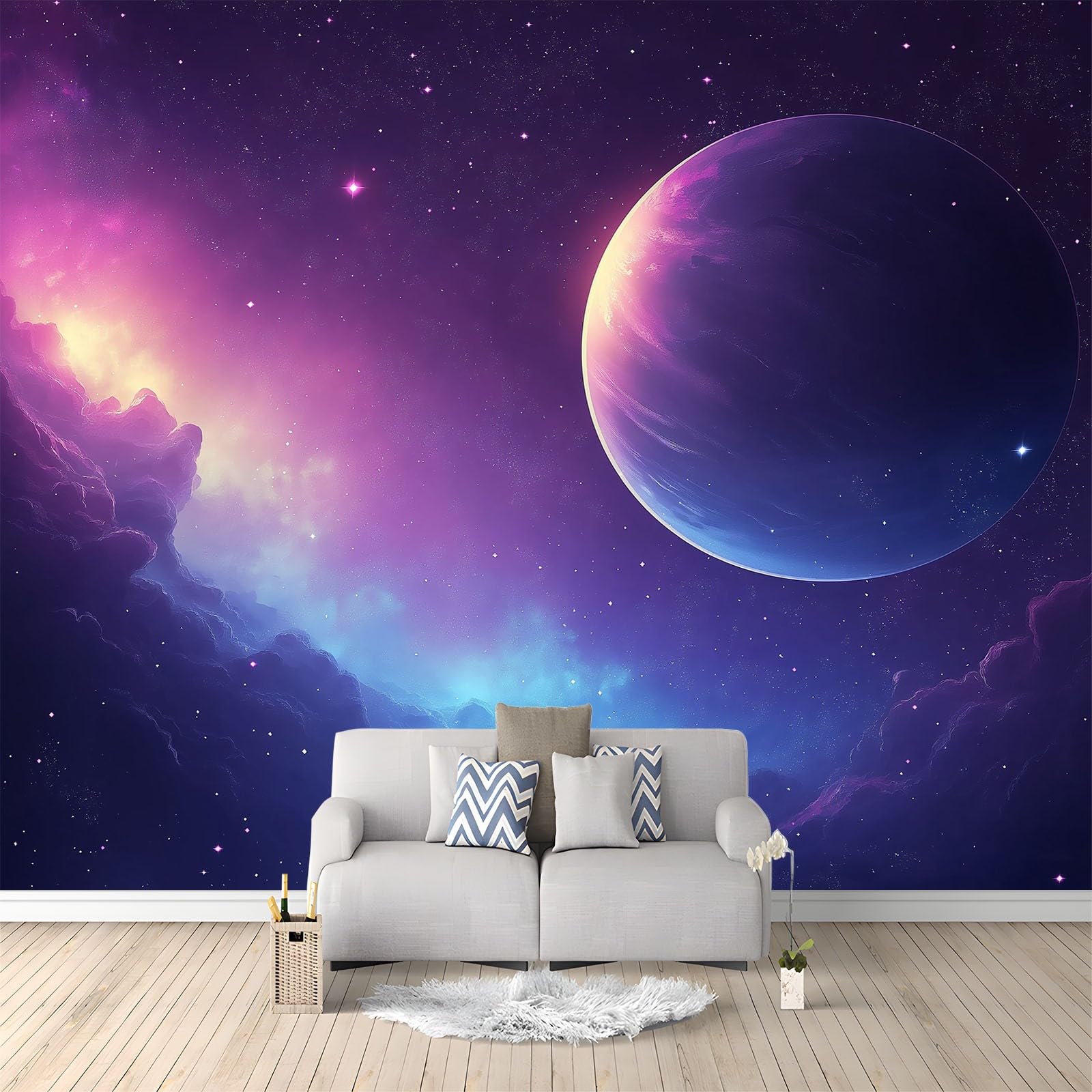 Décoration Murale Galaxie Violette et Papier Peint Panoramique