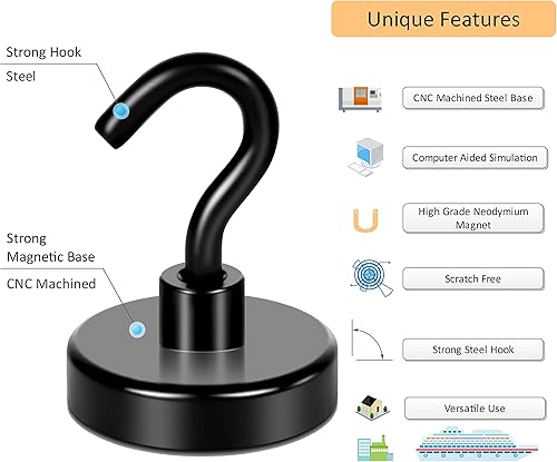 Vista 282 de Neosmuk Ganchos magnéticos resistentes, imanes fuertes con gancho para refrigerador, ganchos industriales súper resistentes de neodimio para colgar