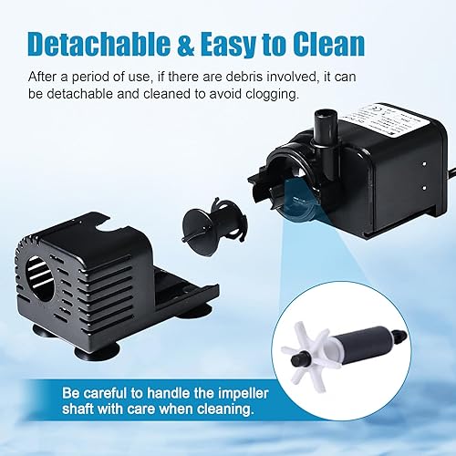 Miniatura 4 de ECO-WORTHY Bomba de fuente de agua solar de 449 GPH con protección mejorada de funcionamiento en seco, bomba sumergible sin escobillas, 12V-24V CC