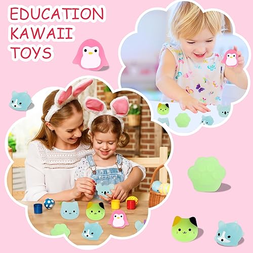 Vista 11 de Outee 16 piezas de juguetes Mochi Mini Mochi animales juguetes que brillan en la oscuridad, juguetes para aliviar el estrés, juguetes a granel, gato