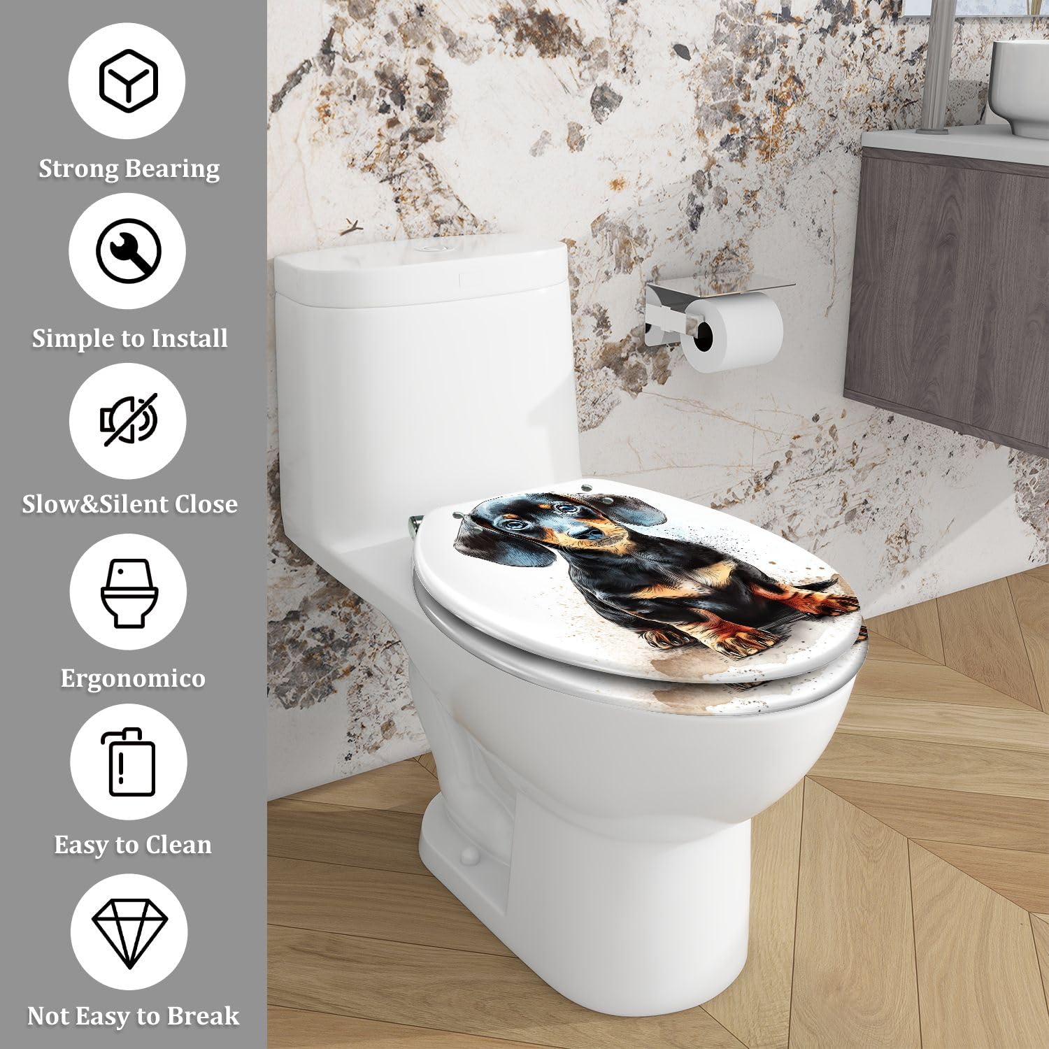 Generischer Langer WC-Sitz mit Dackel-Motiv