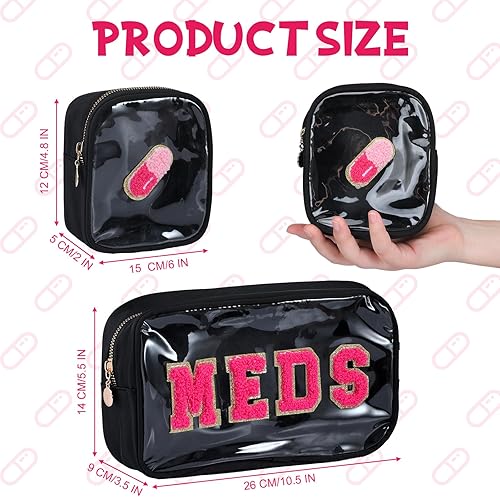 Miniatura 2 de Hillban 2 bolsas para medicamentos de chenilla, bolsa de viaje, bolsa de viaje transparente de PVC, bolsa de cosméticos transparente de PVC, mini