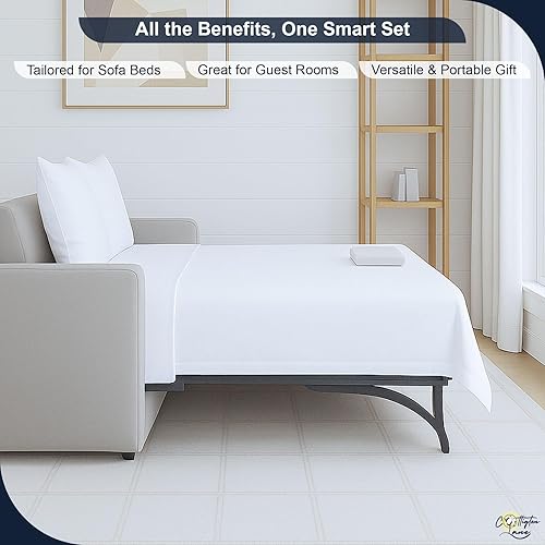 Miniatura 5 de Cottington Lane Juego de sábanas para sofá cama Queen Sleeper, 4 piezas de alta calidad, 100% algodón egipcio, sofá cama de 6 pulgadas de