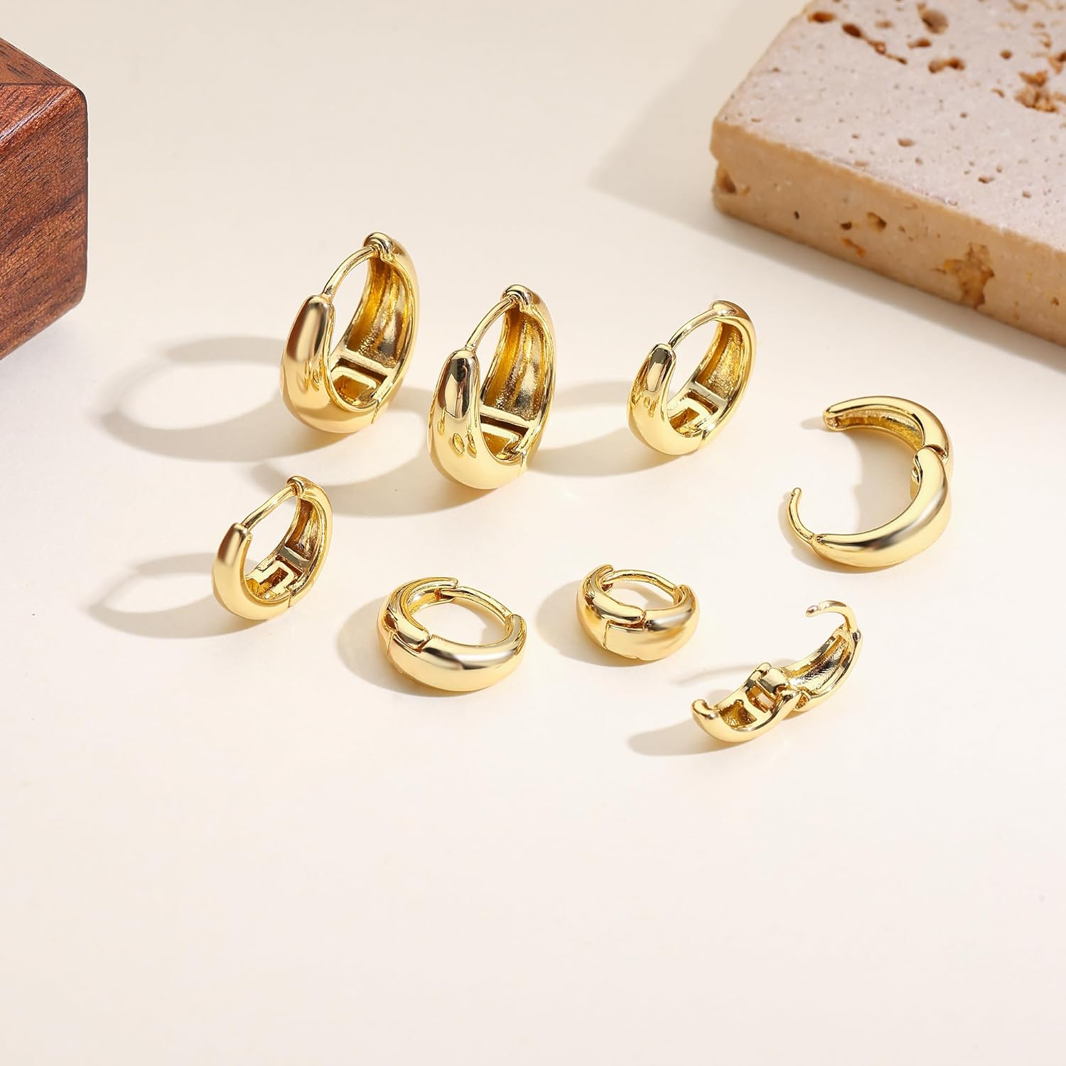 Gold Earrings for Women, 16K Gold Plated Cubic Zirconia Crystal Cartilage Stud Hoop Earrings Set, Dainty Huggie Earrings Stacks, Hypoallergenic Jewelry Gifts - Image 6