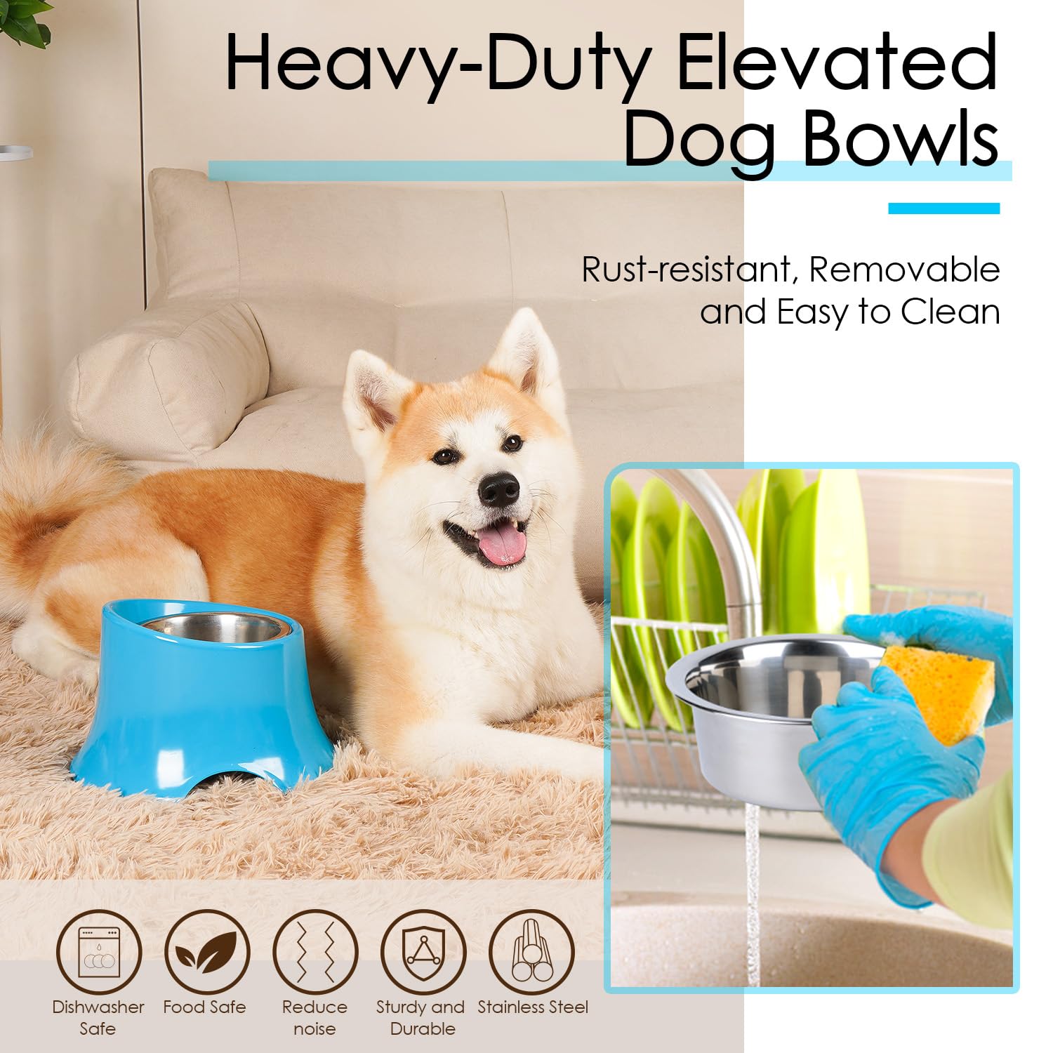 Super Design Comedero elevado para perros para comida y agua, pequeño, color azul