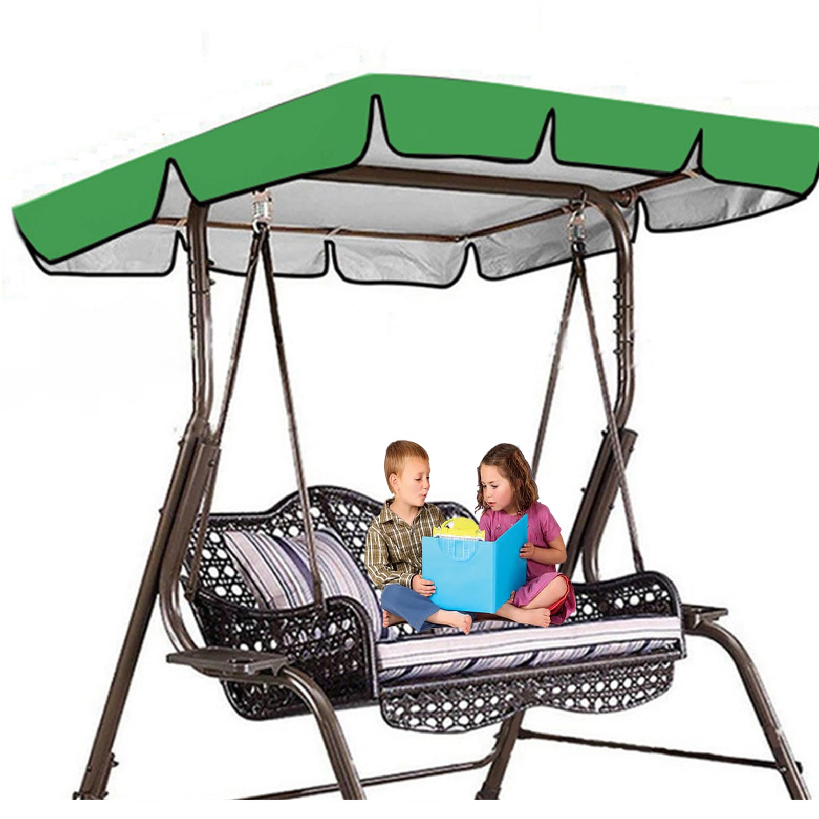 Outdoor Swing Canopy Replacement , 420D Oxford 2-3 Seater Waterproof Garden Swing Chair Top Cover, Patio Hammock Protection Covers Windproof for All Year Round(Size:2-seater:164*114*15cm,Color:Green)