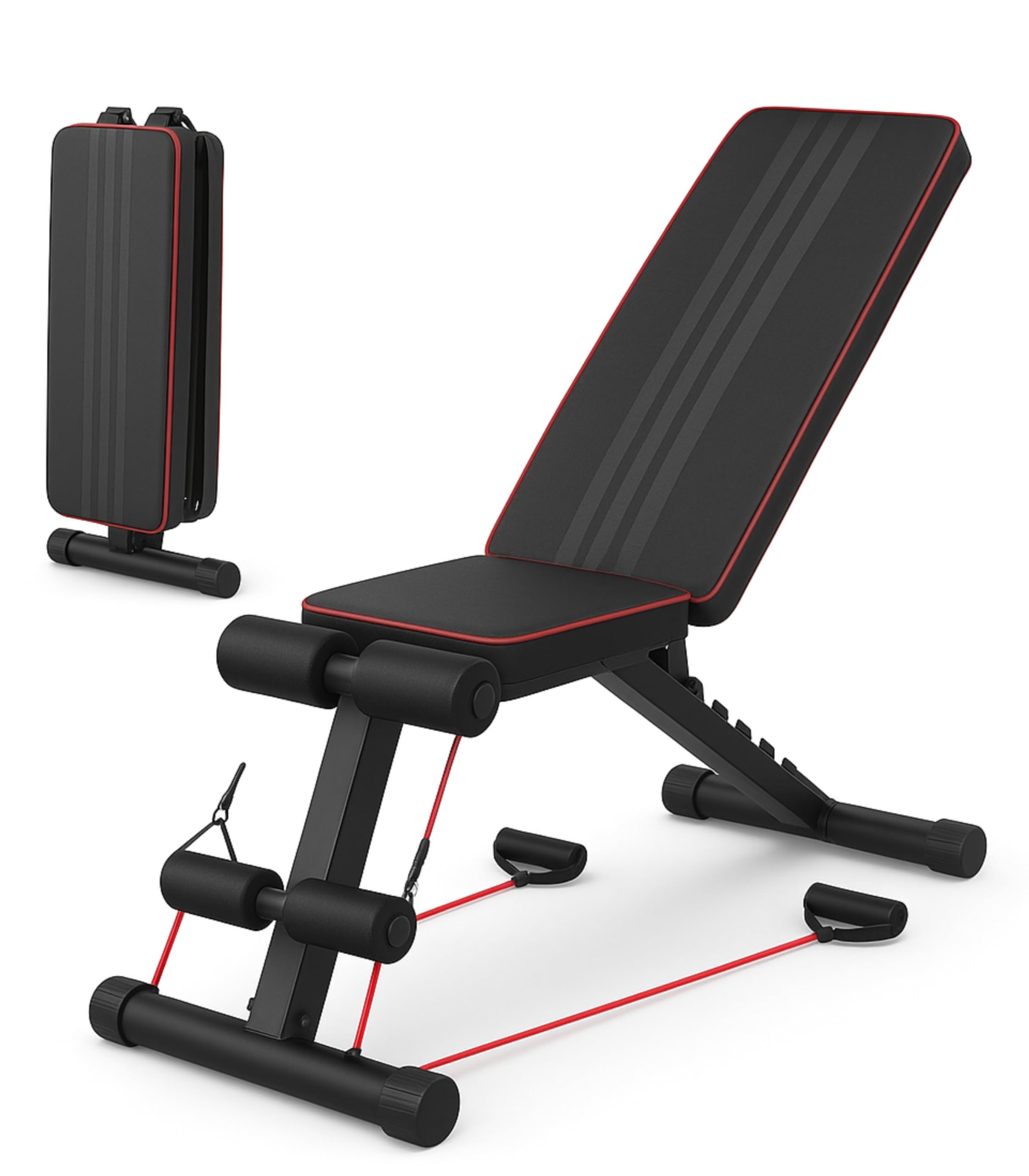 Proton™ Foldable Adjustable Weight Bench for Full Body Workout – 7 Backrest Positions, Resistance Bands, 660 lbs / 300 KG Capacity, Home Gym Incline/Decline Bench for Strength Training & Sit-Ups