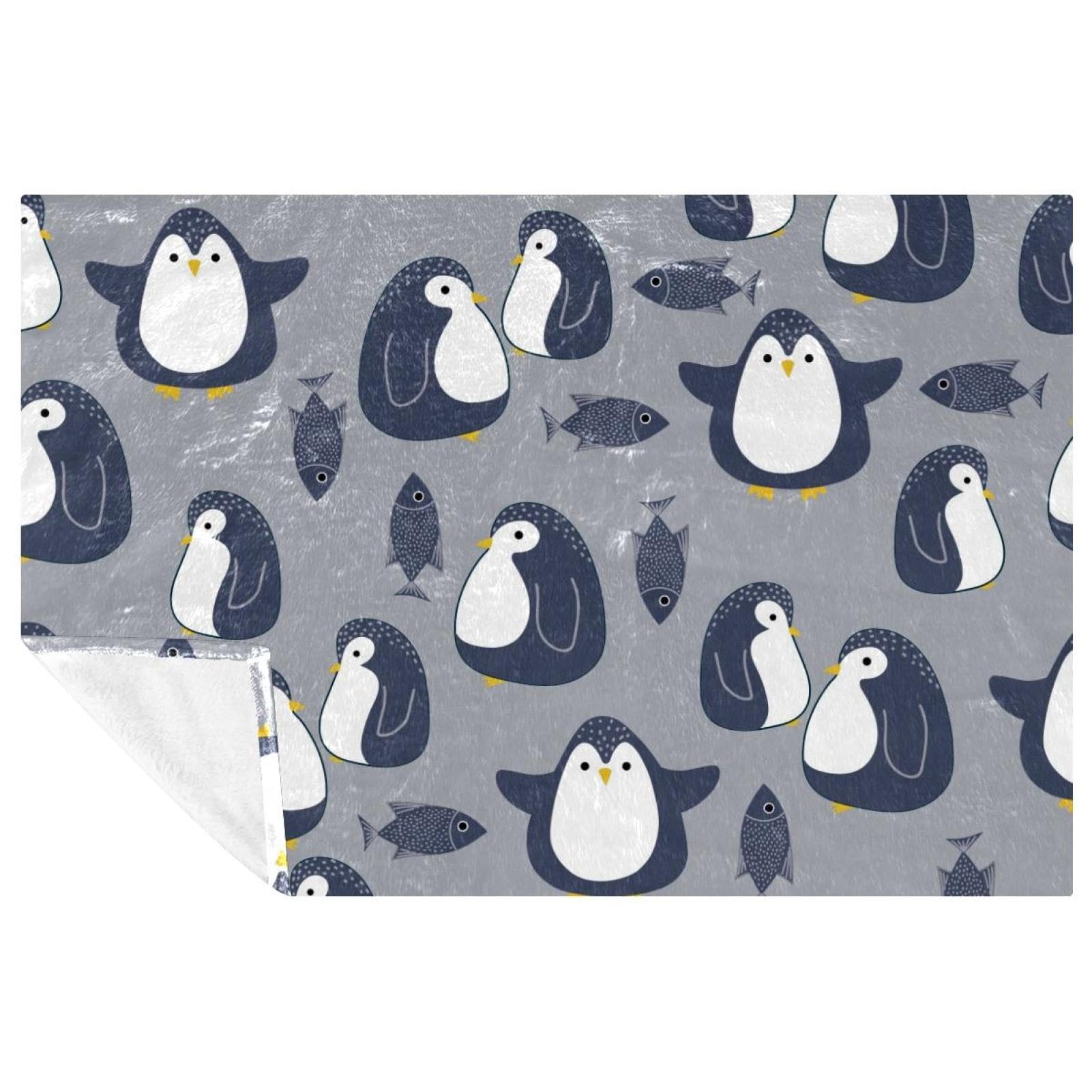 Plaid pingouin et poissons 150x100 doux, couverture réconfortante pour enfant