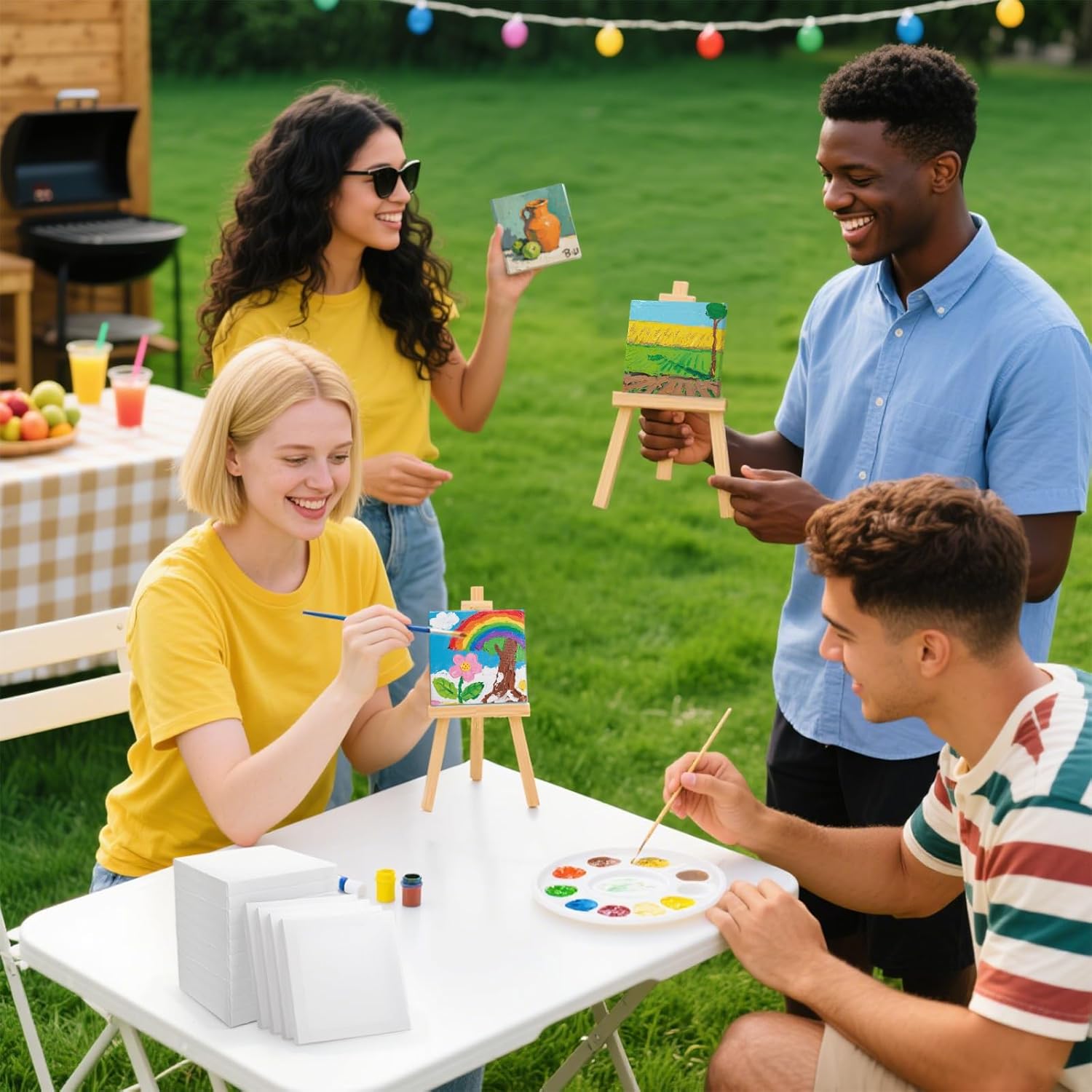 Tosnail 36-Pack Mini Stretched Canvas Panels, 4 x 4 Inches Small Square Canvas Boards for Painting Party, Arts and Crafts - Image 8