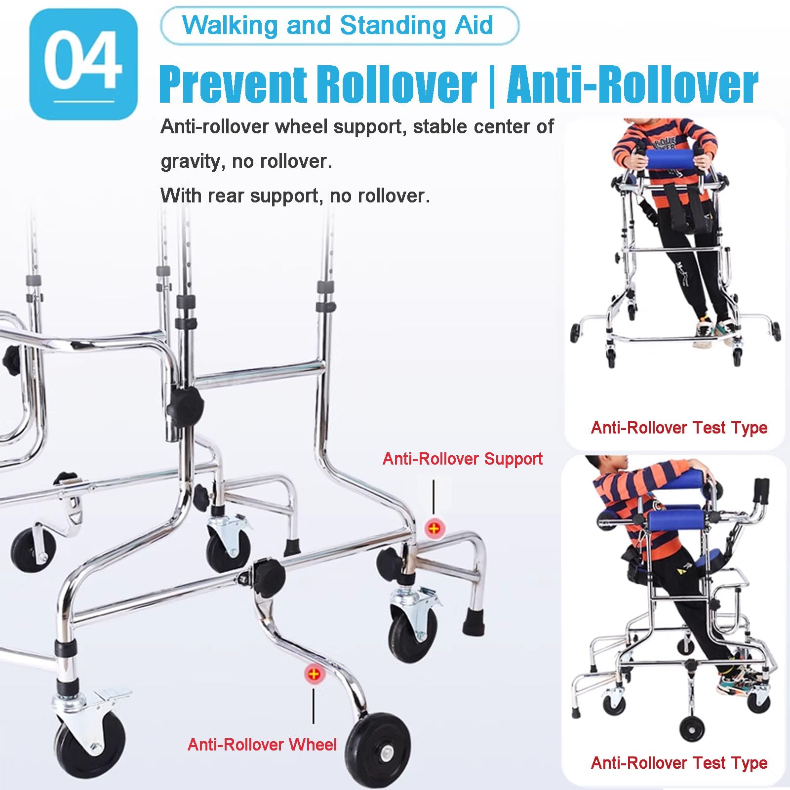 Ayudas para Caminar para Personas Discapacitadas, Andadores Vertical Portátil para Niños con Parálisis Cerebral Y Discapacidad, Andador Móvil De Altura Y Ancho Ajustable con 6 Ruedas