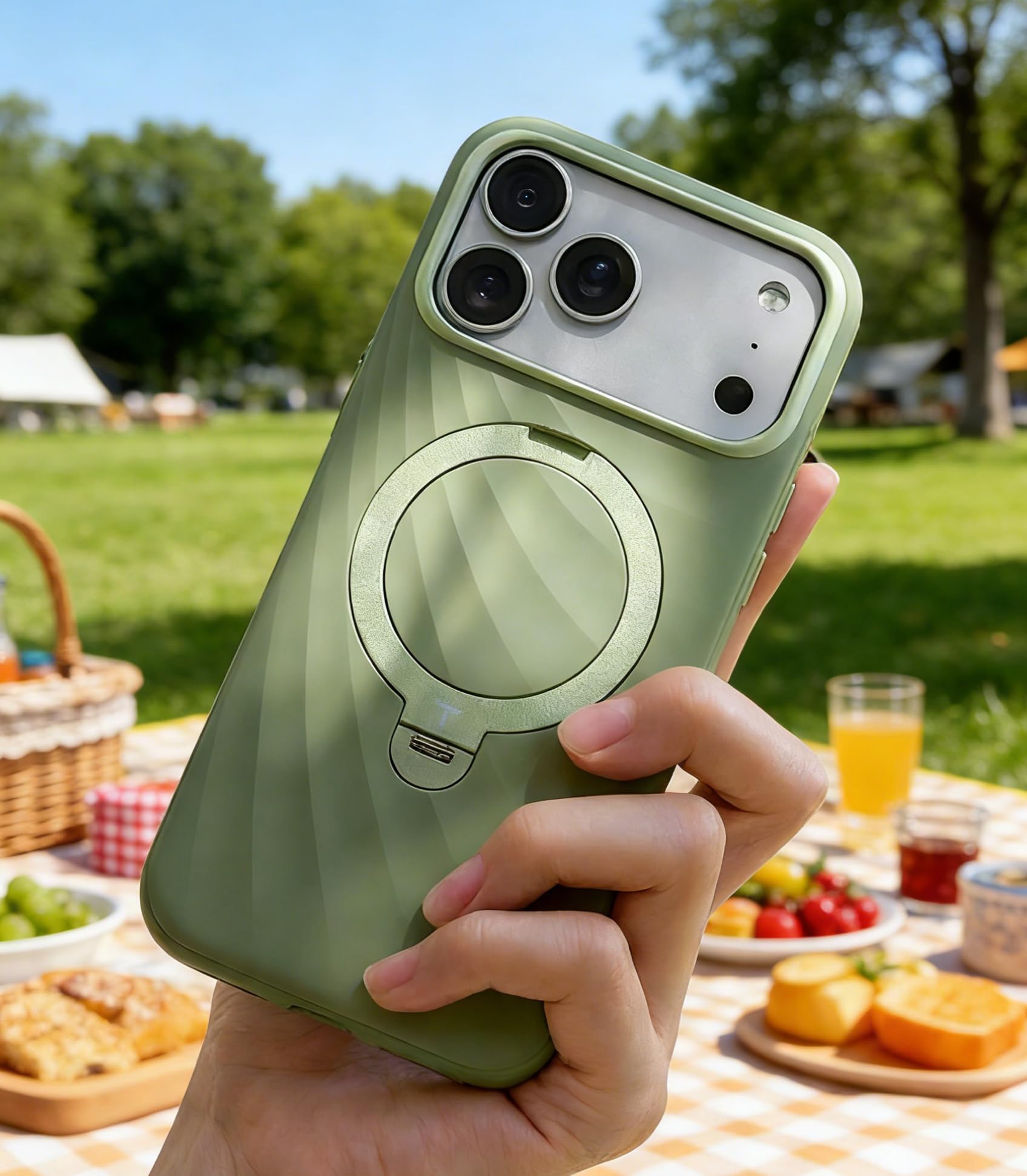 TORRAS Ostand Q3 Wind silicona funda para iPhone 17 Pro (actualización de sensación premium) superior silicona líquida duradera (360° soporte magnético) cámara protección contra caídas funda para