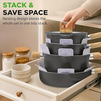 NutriChef 14 Pcs Nonstick Pots and Pans Set - Induction Safe Ceramic Cookware Set with Glass Lids, Cool-Touch Handles, Even Heat Distribution, Dishwasher Safe, Includes Spatula, Ladle, Tong -Black